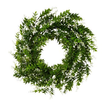 mini leaf wreath, 61cm, green-white, 1pc.