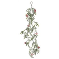 Mixed fir pendant iced with berries, 101cm, green