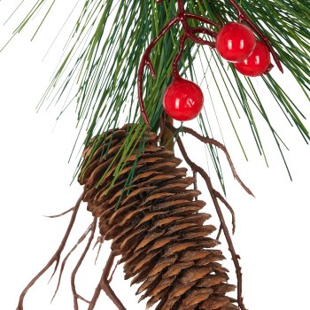 Tannenmixgirlande mit Naturzapfen und Beeren, 136cm, rot