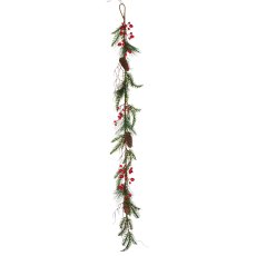 Tannenmixgirlande mit Naturzapfen und Beeren, 136cm, rot
