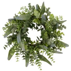 Eukalyptuskranz mit Blüten, 30x30x10cm, grau