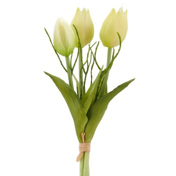 Tulpenbund x3 mit Zweigen, 25cm, weiß