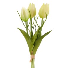Tulpenbund x3 mit Zweigen, 25cm, weiß