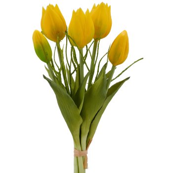 Tulpenbund x5 mit Zweigen, 25cm, gelb