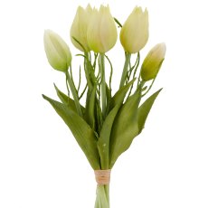 Tulpenbund x5 mit Zweigen, 25cm, weiß