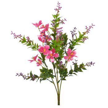 Miniblattbusch mit Blüten x4/Poly, 34cm, pink