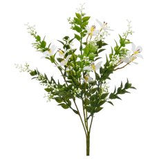 Miniblattbusch mit Blüten x4/Poly, 34cm, weiß