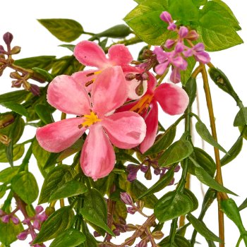 Miniblatthängezweig mit Blüten, 2/Poly, 65cm, pink