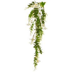 Miniblatthängezweig mit Blüten, 2/Poly, 65cm, weiß