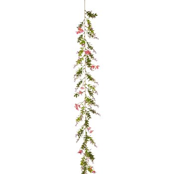 Miniblattgirlande mit Blüten, 1/Poly, 193cm, pink