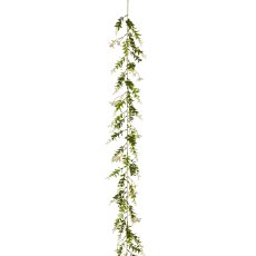 Miniblattgirlande mit Blüten, 1/Poly, 193cm, weiß