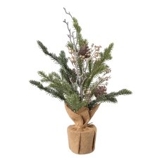 Fir in jute bag with cones and berries, 45cm, green,