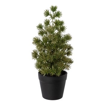 Artificial Japanese fir tree in pot with glitter, 21,5cm, green,