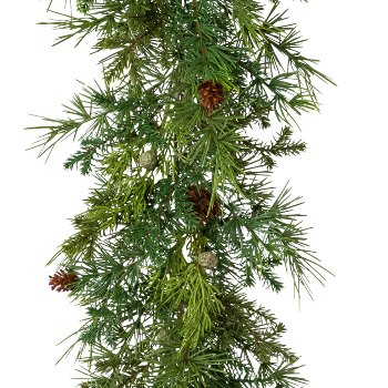Artificial cedar mixed garland with cones, 187cm, green,