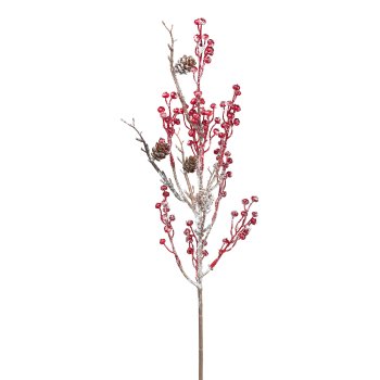 Berry branch with cones, 53cm, frost