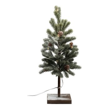 Künstliches Tannenbäumchen mit Zapfen auf Zementfuß, 10 LED, 40cm, frost, mit USB-Stecker