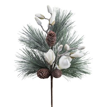 Artificial magnolia fir bouquet, 40cm, frosted