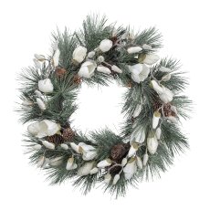 Artificial magnolia wreath, 51 cm, frosted
