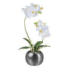 Orchidee im Silbertopf, 40cm, weiß "Real Touch"
