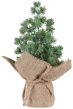 Juniper tree in jute bag, 21cm, green