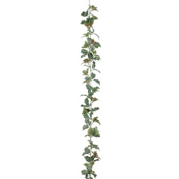 Ilexgirlande mit Beeren und Schnee, 178cm, grün