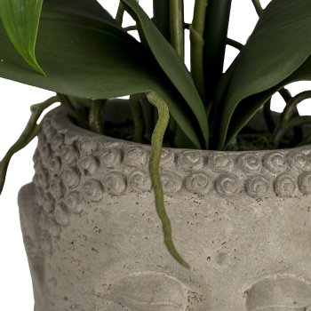 Orchid-bamboo arrangement x2, ca 60cm, white real touch, in cement pot Buddha 13x16cm grey
