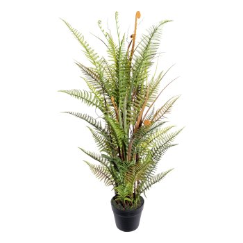 Fern-grass-mix ca 110cm, green-brown plastic, in plastic pot black 17x14cm,
