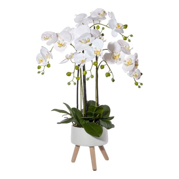 Orchidee Phalaenopsis x4, weiß, 75cm Großhandel Touch, Deko & GASPER - Kunstpflanzen ca in 18x9cm Kunstblumen, Real auf Keramikschale 