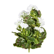 Geranium bush x7, ca. 40cm, white, 26 leaves, Material UV-resistan