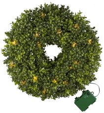 Boxwood wreath Ø 40cm 25 LED, battery box for 3 AA, 6h timer, UV-resistant