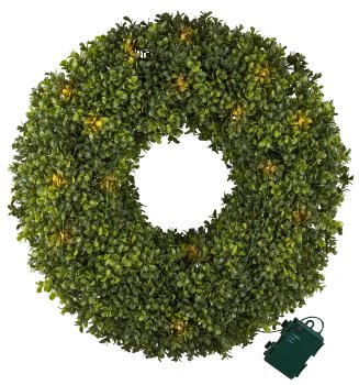 Boxwood wreath Ø 50cm 35 LED, battery box for 3 AA, 6h timer, UV-resistant