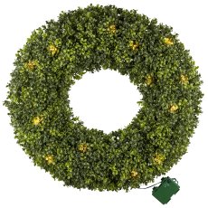 Boxwood wreath Ø 60cm 45 LED, battery box for 3 AA, 6h timer, UV-resistant