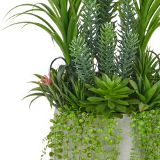 Sukkulentenarrangement, 175cm, grün, im grauen Fiberclay-Topf 45x80cm mit Kies, UV-beständig