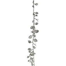 Set of 2 artificial mini leaf garland with glitter, 180cm, silver