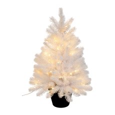 Artificial fir tree in pot with 50 lights, 60cm, PE, white
