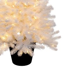 Künstlicher Tannenbaum im Topf m. 100 Lichtern, 90cm, PE, weiß