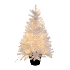 Artificial fir tree in pot with 100 lights, 90cm, PE, white