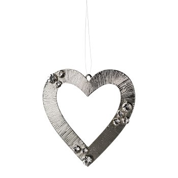 Metal Pendant with Diamonds, Heart 1/Poly, 10cm, Silver, 1/Piece