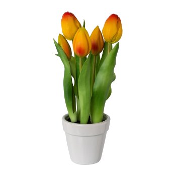 Tulips In Ceramic Pot x 5, 25 cm, Orange