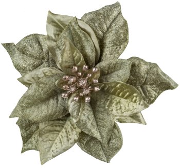 Velvet Poinsettia Flower with Clip, 18cm, light green