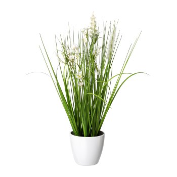 Blüten-Gras-Mix im weißen Topf, 41 cm