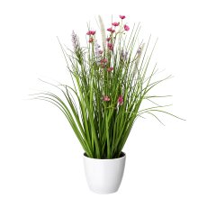 Flower-Grass Mixture In A White Pot, 46cm, Pink