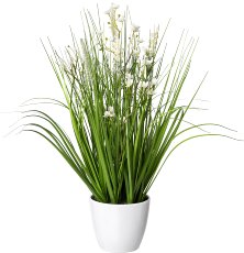 Flower-Grass Mixture In A White Pot, 46cm, White