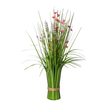 Standing Grass Bush with Flowers, 48cm, Pink
