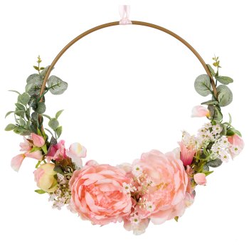 Peony Decoration Wreath, 31 cm, salmon