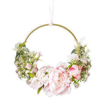 Peony decorative wreath, 25cm, pale pink