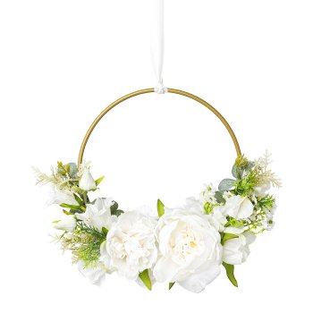 Peony decorative wreath, 25cm, white