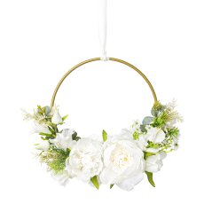 Peony Decoration Wreath, 25cm, White