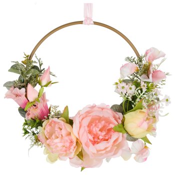 Peony decorative wreath, 25cm, salmon