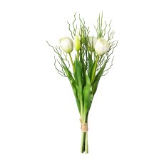 Tulpenbund x5 mit 2 Zweigen, 43cm, weiß